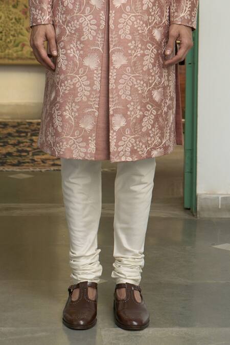 Gargee Designers Pink Silk, Cotton Embroidery Khubani Nooran Thread Sherwani Churidar Set Online at Aza Fashions Gargee Designers_Pink Silk, Cotton Embroidery Khubani Nooran Thread Sherwani Churidar Set _Online_at_Aza_Fashions