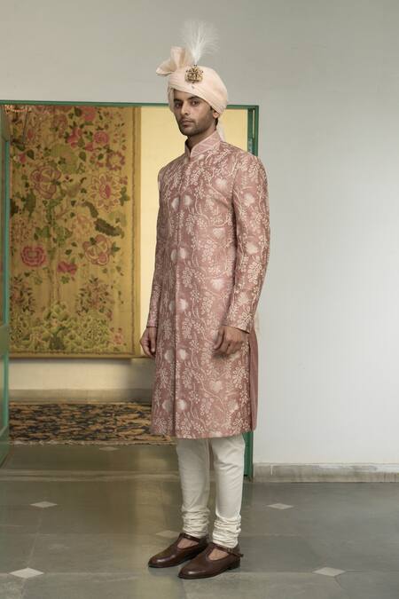 Buy Gargee Designers Pink Silk, Cotton Embroidery Khubani Nooran Thread Sherwani Churidar Set Online at Aza Fashions Buy_Gargee Designers_Pink Silk, Cotton Embroidery Khubani Nooran Thread Sherwani Churidar Set _Online_at_Aza_Fashions