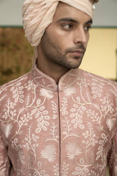 Gargee Designers Pink Silk, Cotton Embroidery Khubani Nooran Thread Sherwani Churidar Set at Aza Fashions Gargee Designers_Pink Silk, Cotton Embroidery Khubani Nooran Thread Sherwani Churidar Set _at_Aza_Fashions