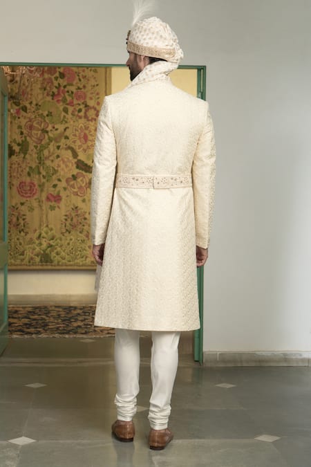 Gargee Designers Mogra Ojal Geometric Embroidered Sherwani Churidar Set 