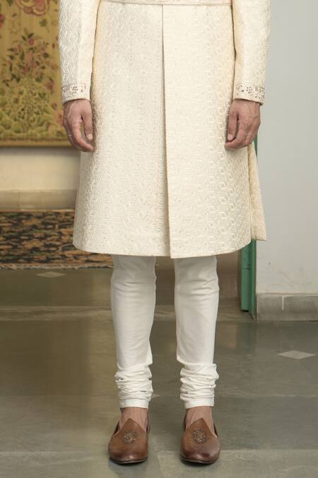 Buy Gargee Designers Ivory Polyester Embroidery, Sequins Mogra Ojal Geometric Sherwani Churidar Set Online at Aza Fashions Buy_Gargee Designers_Ivory Polyester Embroidery, Sequins Mogra Ojal Geometric Sherwani Churidar Set _Online_at_Aza_Fashions