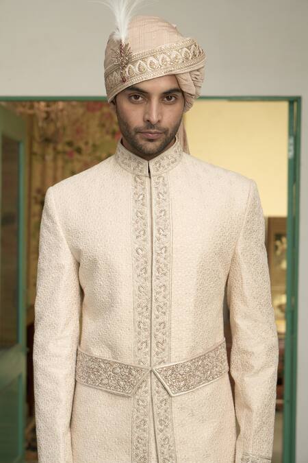 Shop Gargee Designers Peach Polyester, Silk Embroidery, Gulabhari Khwaab Floral Sherwani Churidar Set Online at Aza Fashions Shop_Gargee Designers_Peach Polyester, Silk Embroidery, Gulabhari Khwaab Floral Sherwani Churidar Set _Online_at_Aza_Fashions