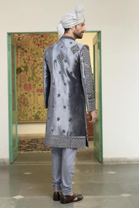 Gargee Designers Neeli Booti Velvet Embroidered Sherwani Churidar Set 