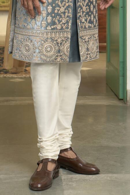 Gargee Designers_Blue Velvet, Cotton Zari, Stones Jaituni Aala Embroidered Sherwani Churidar Set_Online_at_Aza_Fashions