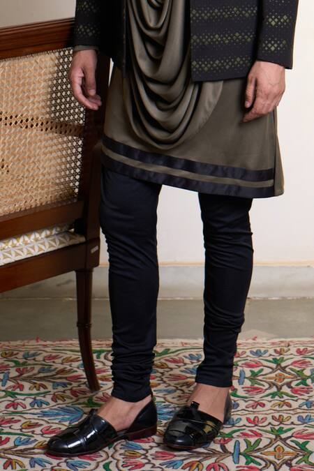 Buy_Gargee Designers_Black Polyester Gulghast Zain Bandhgala Churidar Set _Online_at_Aza_Fashions