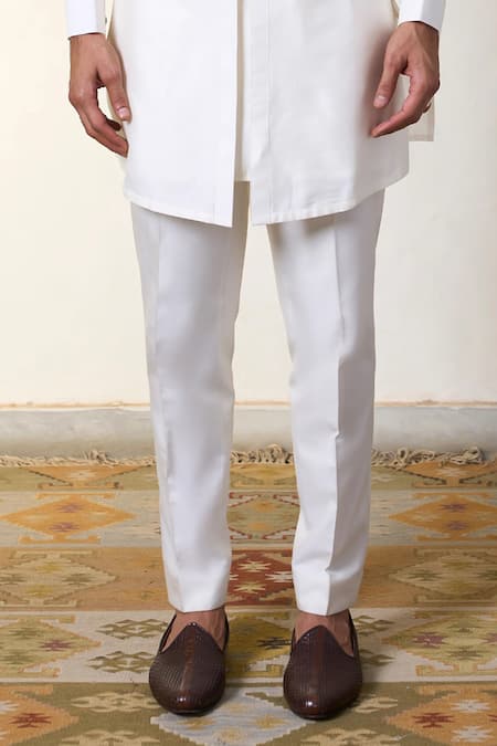 Gargee Designers_Brown Suede, , Silk, Satin Dahliya Ashvath Bandhgala Pant Set _Online_at_Aza_Fashions