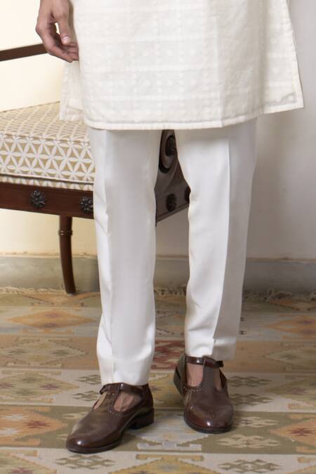 Buy_Gargee Designers_Ivory Cotton, Silk Embroidery Mogra Chaand Bandhgala Pant Set _Online_at_Aza_Fashions