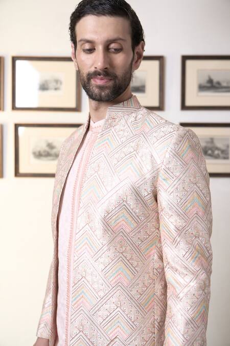 Buy Gargee Designers Pink Polyester, Silk Embroidery Gulaabhar Shabnam Bandhgala Pant Set Online at Aza Fashions Buy_Gargee Designers_Pink Polyester, Silk Embroidery Gulaabhar Shabnam Bandhgala Pant Set _Online_at_Aza_Fashions