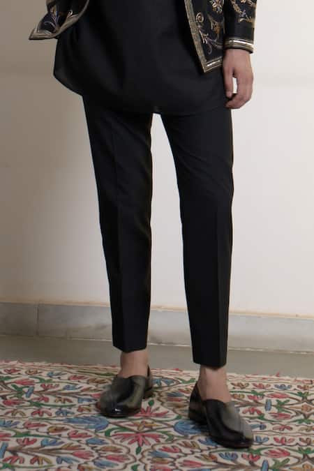 Gargee Designers_Black Silk Embroidery Tara Amogh Bandhgala Trouser Set _Online_at_Aza_Fashions