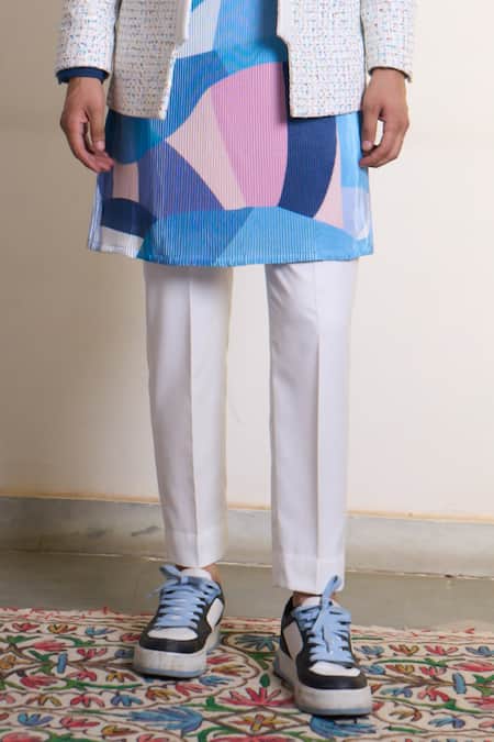 Gargee Designers_White Polyester, Jacquard Embroidery Aasmani Azara Bandhgala Pant Set _Online_at_Aza_Fashions