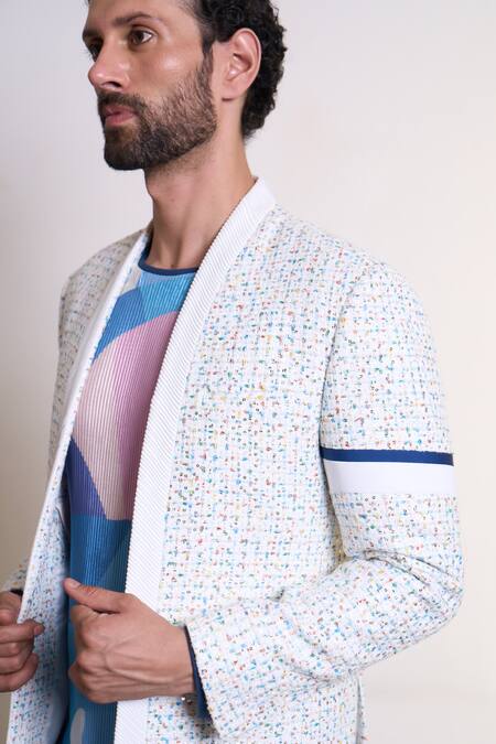 Buy_Gargee Designers_White Polyester, Jacquard Embroidery Aasmani Azara Bandhgala Pant Set _Online_at_Aza_Fashions