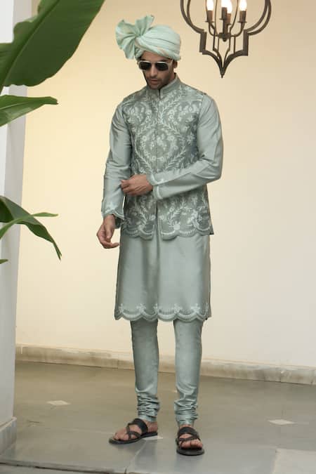 Gargee Designers Pistachio Kashmiri Embroidered Bundi Set 