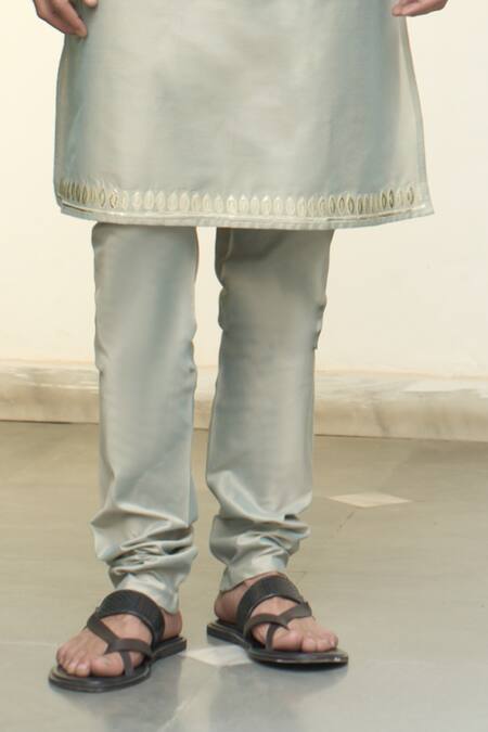 Gargee Designers_Green Cotton, Silk Embroidery Mint Floral Applique Bundi Kurta Set _Online_at_Aza_Fashions