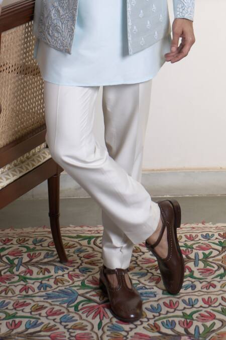 Gargee Designers_Blue Silk Embroidery Gul Nilofer Mehreen Bandhgala Pant Set _Online_at_Aza_Fashions