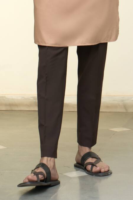 Shop_Gargee Designers_Brown Silk, , Satin Chequered Bundi Kurta Set _Online_at_Aza_Fashions