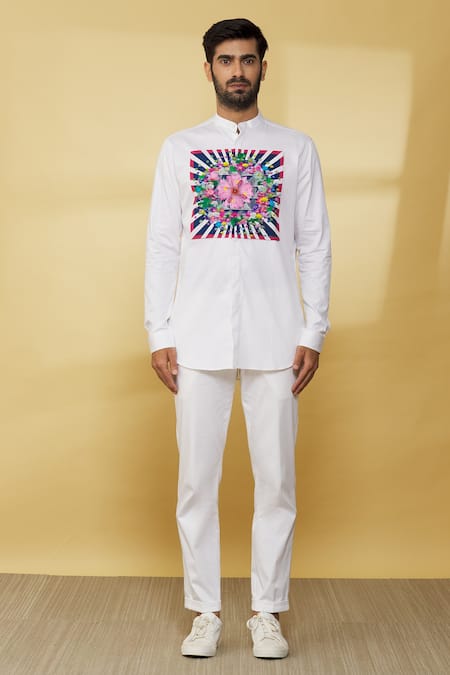 MR. Ajay Kumar_White Cotton Full Sleeved And Printed Shirt _Online_at_Aza_Fashions