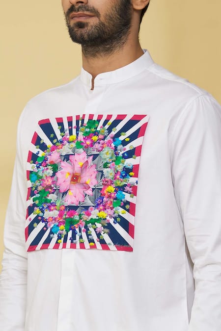 MR. Ajay Kumar_White Cotton Full Sleeved And Printed Shirt _at_Aza_Fashions