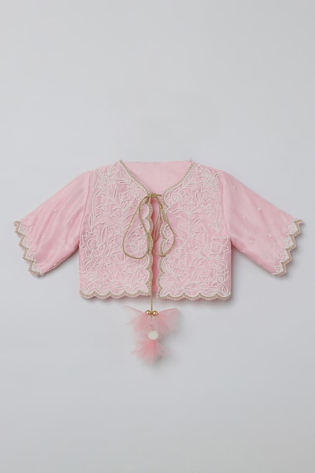 Buy_Byb Premium_Pink Silk, Organza Pearls Embroidered Dress With Jacket _Online_at_Aza_Fashions