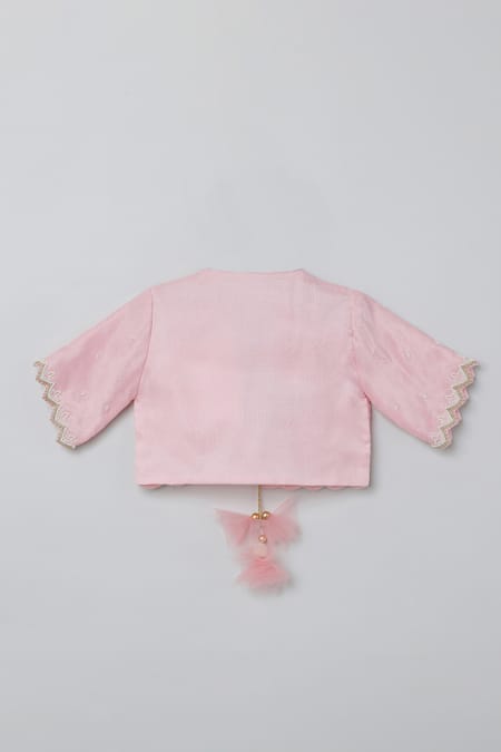 Shop_Byb Premium_Pink Silk, Organza Pearls Embroidered Dress With Jacket _Online_at_Aza_Fashions