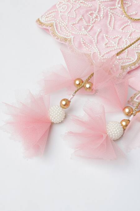 Shop_Byb Premium_Pink Silk, Organza Pearls Embroidered Dress With Jacket 