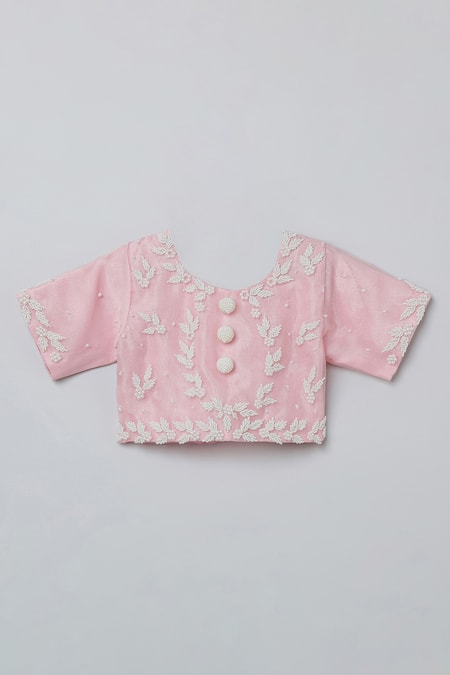 Shop_Byb Premium_Pink Organza Pearls Embroidered Top Flared Lehenga Set _Online_at_Aza_Fashions