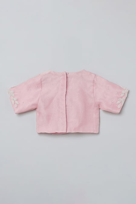 Byb Premium_Pink Organza Pearls Embroidered Top Flared Lehenga Set _at_Aza_Fashions