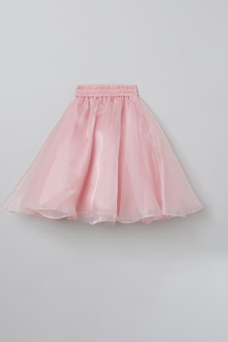 Buy_Byb Premium_Pink Organza Pearls Embroidered Top Flared Lehenga Set 