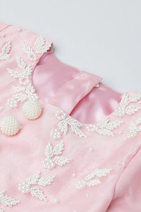 Shop_Byb Premium_Pink Organza Pearls Embroidered Top Flared Lehenga Set 