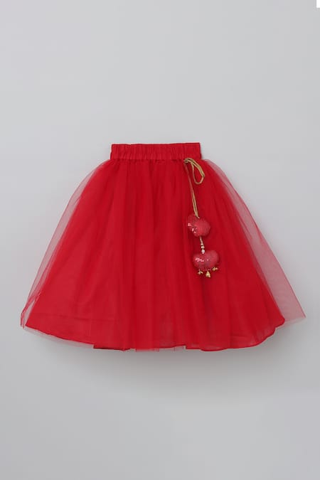 Shop_Byb Premium_Red Cotton, Tulle Beads Heart Motif Embroidered Top And Net Skirt Set _Online_at_Aza_Fashions