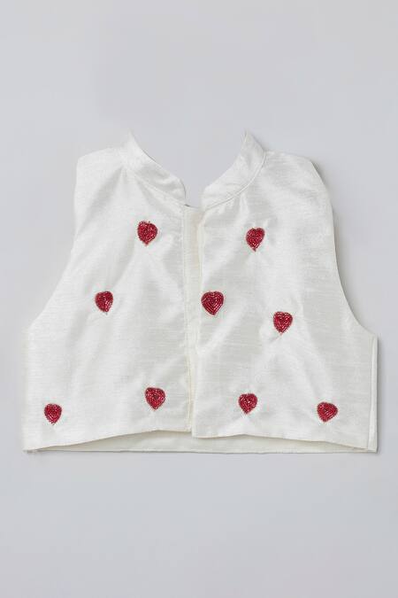 Byb Premium_White Silk Beads Embroidered Top And Tasseled Skirt Set _Online_at_Aza_Fashions