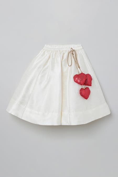 Byb Premium_White Silk Beads Embroidered Top And Tasseled Skirt Set _at_Aza_Fashions