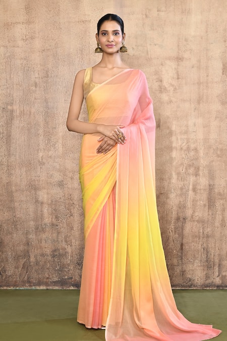 Nazaakat by Samara Singh Multi Color Chiffon Ombre Saree With Unstitched Blouse Piece