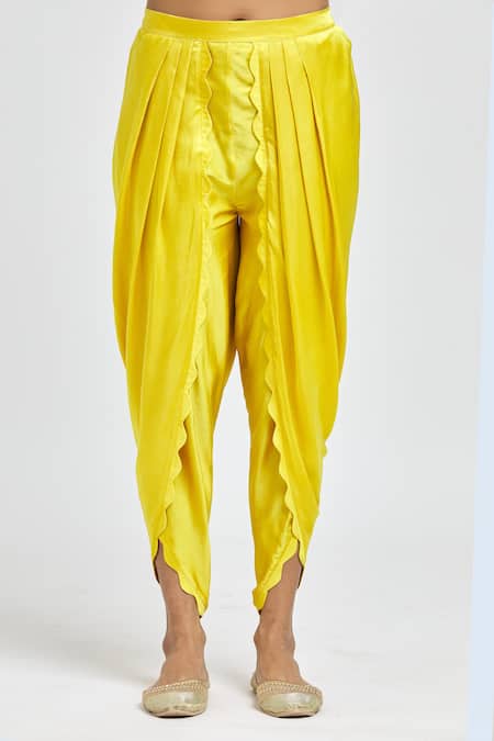Buy_Surabhi Arya_Yellow Bamboo, Silk Tassels, Placed Floral Dori Embroidered Kurta Dhoti Pant Set _Online_at_Aza_Fashions