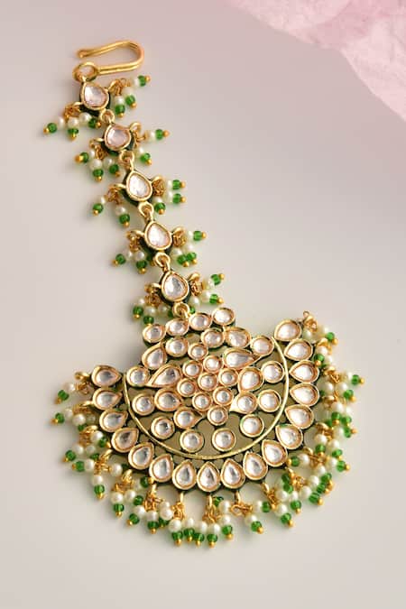 Shop_Swabhimann_Gold Plated Polki Embellished Maangtikka _at_Aza_Fashions