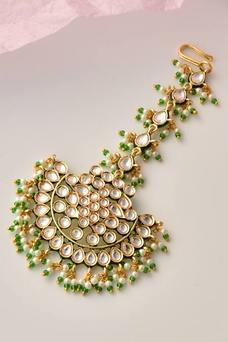 Shop Swabhimann Gold Plated Polki Embellished Maangtikka Online at Aza Fashions Shop_Swabhimann_Gold Plated Polki Embellished Maangtikka _Online_at_Aza_Fashions