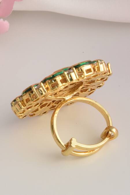 Shop_Swabhimann_Gold Plated Imitation Diamonds Kundan Embellished Ring _Online_at_Aza_Fashions
