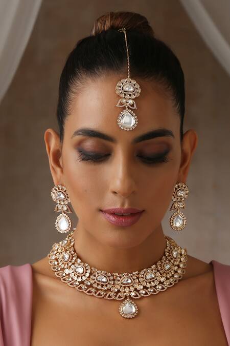 Swabhimann_Gold Plated Metallic Thread Floral Blossom Cutwork Necklace Set _Online_at_Aza_Fashions