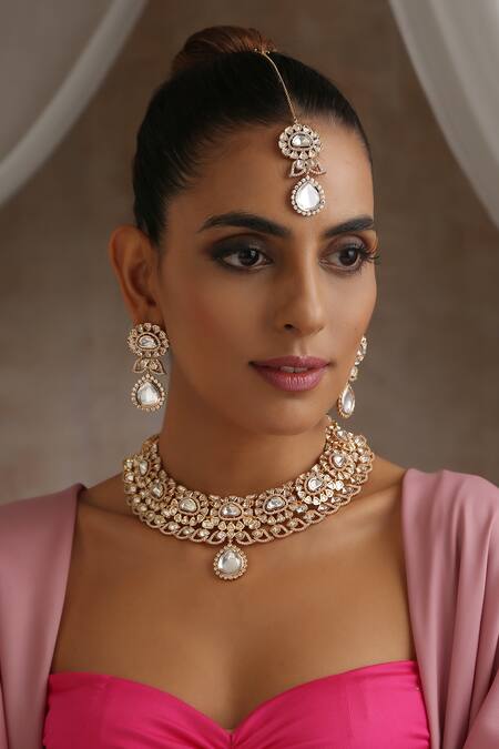 Buy_Swabhimann_Gold Plated Metallic Thread Floral Blossom Cutwork Necklace Set _Online_at_Aza_Fashions