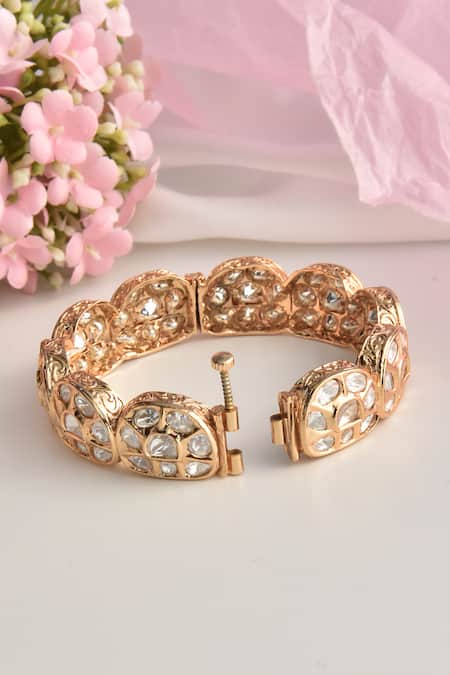 Shop_Swabhimann_Gold Plated Imitation Diamonds Geometric Cut Work Embellished Kada _at_Aza_Fashions