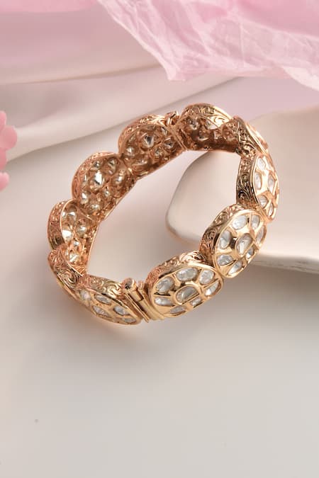 Shop_Swabhimann_Gold Plated Imitation Diamonds Geometric Cut Work Embellished Kada _Online_at_Aza_Fashions