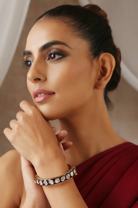 Swabhimann_Blue Imitation Diamonds Moissanite Polki Embellished Kada _Online_at_Aza_Fashions