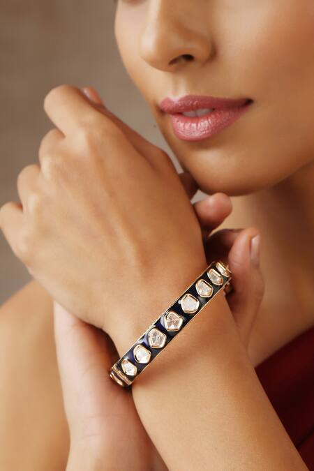 Buy_Swabhimann_Blue Imitation Diamonds Moissanite Polki Embellished Kada _Online_at_Aza_Fashions