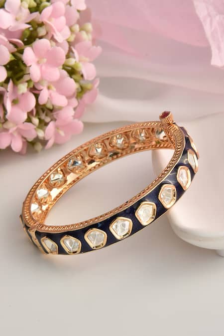 Shop_Swabhimann_Blue Imitation Diamonds Moissanite Polki Embellished Kada _at_Aza_Fashions