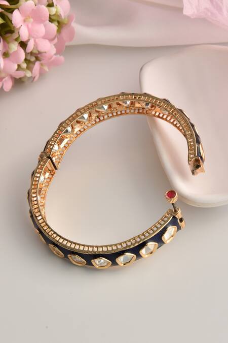 Shop_Swabhimann_Blue Imitation Diamonds Moissanite Polki Embellished Kada _Online_at_Aza_Fashions