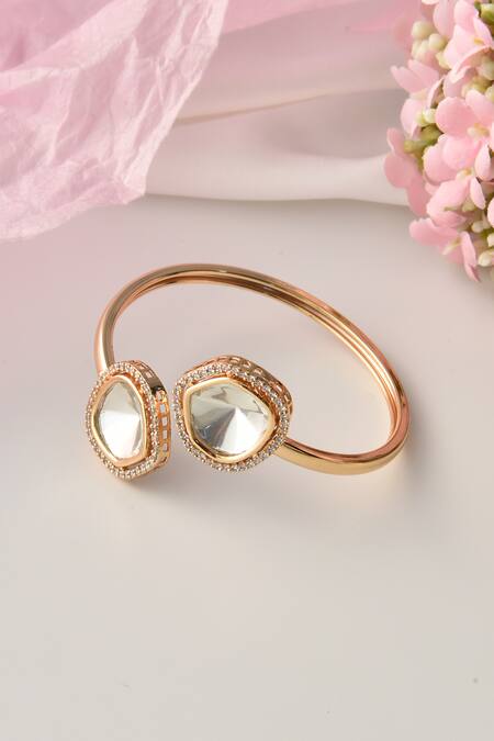 Shop_Swabhimann_Gold Plated Imitation Diamonds Moissanite Polki Embellished Bracelet_Online_at_Aza_Fashions