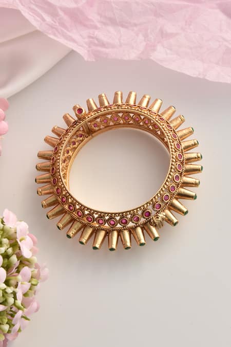 Shop_Swabhimann_Gold Plated Crystals Spiked Embellished Temple Kada _at_Aza_Fashions