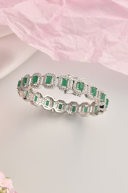 Shop_Swabhimann_Green Crystals Embellished Geometric Cut Work Kada _at_Aza_Fashions