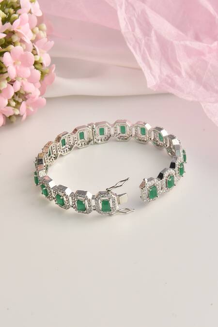 Shop_Swabhimann_Green Crystals Embellished Geometric Cut Work Kada _Online_at_Aza_Fashions