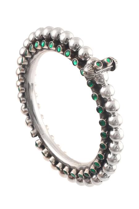Noor_Green Pearls, Stones Embellished Bangle_Online_at_Aza_Fashions