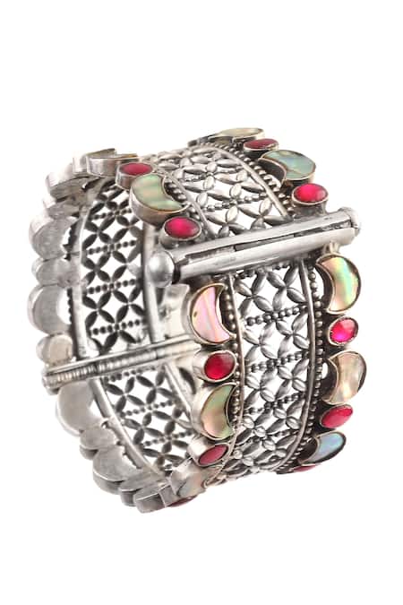 Noor_Multi Color Bows Kundans Embellished Bangle_Online_at_Aza_Fashions